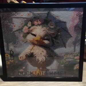 Lady Duck 3D bead art in a black Frame